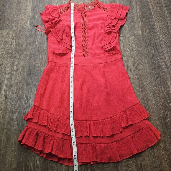 Hello Molly Red Ruffle Dress SZ 8 Layered Midi Romantic - Picture 13 of 15